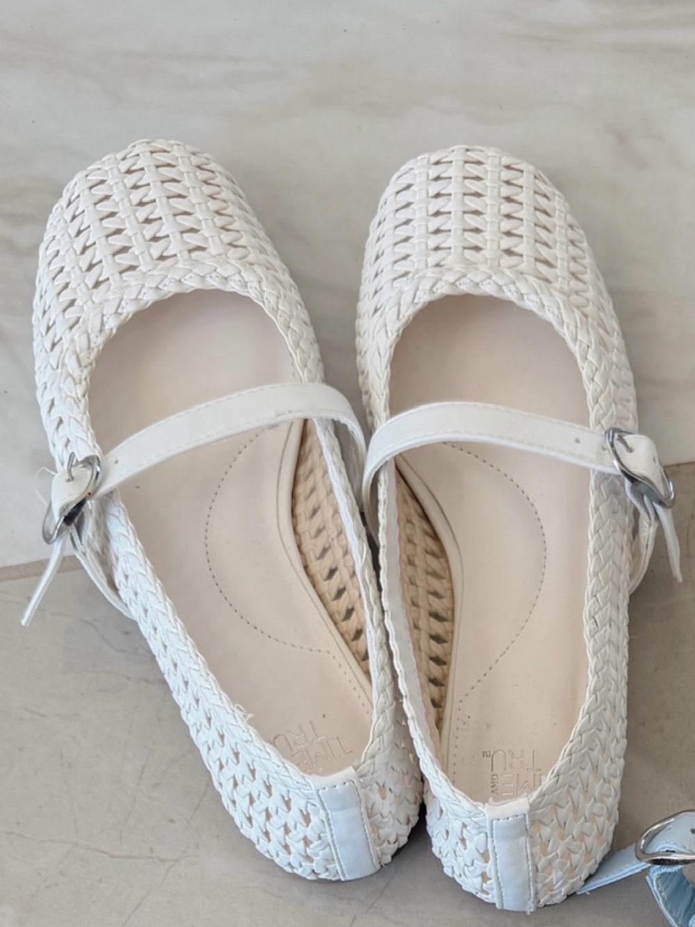 Time and Tru White Woven Mary Jane Flats